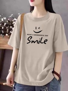 ทันสมัย เสื้อยืดคอกลม 100% ผ้าฝ้าย ลำลอง พิมพ์ ศิลปะ หลวม พอดีสบาย ผ้าฝ้าย คอกลม เสื้อยืด