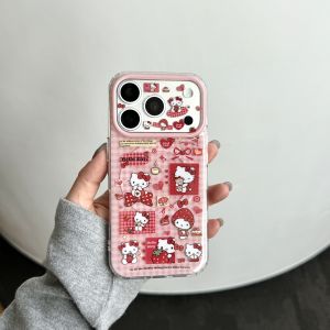 Sanrio | Cute Pink Plaid Hello Kitty For MagSafe Phone Case With Airbag Stand Shockproof Protective Cover For iPhone 16 15 14 17 Pro Max