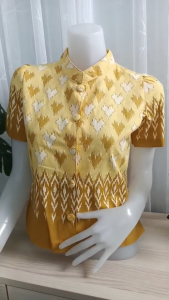 เสื้อผ้าฝ้ายผู้หญิง พิมพ์ลาย รูปหัวใจ คอจีน เสื้อสวยๆ