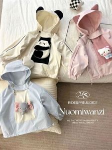 Adorable Cartoon Jacket for Girls Fashionable Autumn Outfit with Hat And Jacket Combo Trendy Polyester Swimsuit Couples Wear