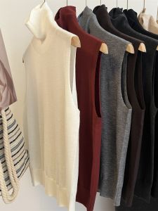 Worsted Fine Wool Knitting Vest Womens 2024 Fall and Winter New Arrival High Lapel Sleeveless T-shirt Inner Wear Sweater Bottoming Shirt