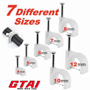 100 pcs cable clamps nail in cable clips， white round ethernet cable wall clips cable tacks coax cable clip speaker wire clips