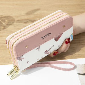 New Ladies Long Double Zipper Wallet Large Capacity Soft Coin Purse Mobile Phone Bag Student Rivet Money Clip Vintage Style