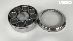 Spice Box Set |Masala Dabba with Lid & Spoon | Round 7 & 9 -Container Kitchen Organizer (Size - 8 inch | 1 Set)