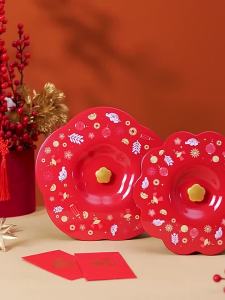 New year candy plate with lid new year fruit plate living room for home plastic snacks dried fruit storage box