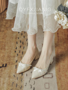 Elegant French Style mid Heel Single Shoes for Women Spring Autumn Wedding Shoes Pointed Toe Bridal High Heels Daily Wear