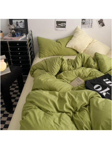 Non-Cotton Pure Cotton Dyeing Washed Linen Four-Piece Bedding Set Dormitory Bed Single Cover Three-Piece Pure Color Quilt Cover