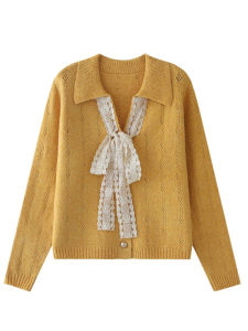 Áo Len Cardigan Dệt Kim Mềm Mại Phong Cách Xuân Thu Cho Nữ Dáng Rộng Có Nơ Bướm Áo Khoác Ngoài Áo Len Cardigan