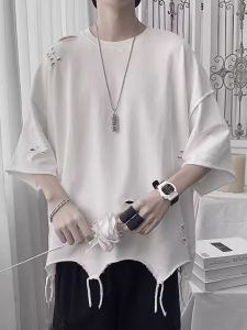 Áo Thun Nam Tay Ngắn Dáng Rộng Màu Trắng Thường Ngày Mùa Hè Phong Cách Đường Phố Hip Hop Quần Áo Công Sở Thời Trang