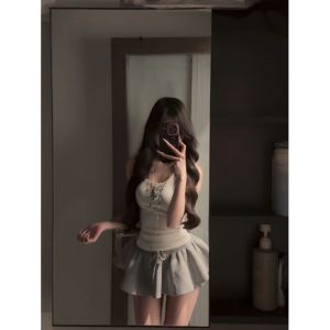 Váy Ngắn Xếp Ly Màu Xám Cho Nữ Mùa Hè Cạp Cao Dáng Chữ a Váy Thể Thao Thường Ngày Chống Ánh Sáng Nửa Thân Váy Ngắn