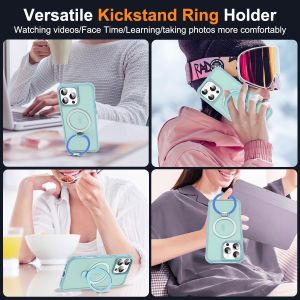 for iPhone 16E Case [Compatible with MagSafe] Invisible Magnetic O-Ring Stand Translucent Frosted Hard Back Shockproof Phone Case for iPhone 16e Phone Case16 Pro max15 Plus14 Pro13 Pro1211