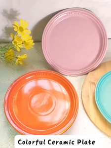 Cabify Ceramic Rainbow Color Round Plate Thick Porcelain Serving Plate Microwave Safe Kitchen Dish Dinnerware