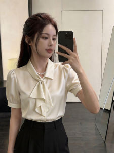 YAOMUHUA | French Luxury Style Ribbon Satin Blouse