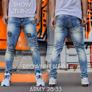 Celana Jeans Sobek Pria Panjang Emblem Stretch Melar Denim Tebal Slimfit Skinny Size 28-34