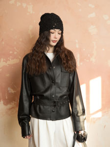 เสื้อแจ็คเก็ตหนังแพะ SONG JIA แบรนด์ LIEER ทรงคลาสสิกแบบมีฮู้ดสำหรับผู้หญิง ฤดูใบไม้ผลิและฤดูร้อน คอลเลกชันฤดูใบไม้ผลิปี 2025