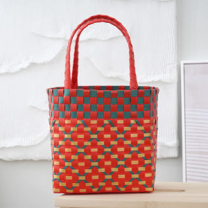 Thickened Woven Handheld Gift Basket Wedding Bridesmaid New Years Large Capacity Colorful Plaid Storage Basket Household Organizer