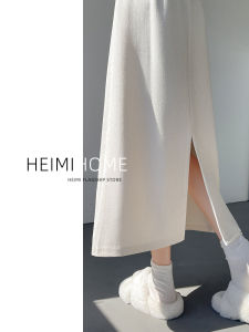 Creamy-white Chenille Long Skirt Womens Spring Fall and Winter Small Straight-leg Bodycon Dress Casual A- Line Split Skirt Fashion