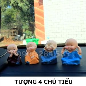 Bộ 4 Tượng Chú Tiểu Hòa Thượng Tu Sĩ Bộ Tượng Chú Tiểu Tứ Không Trang Trí Xe Hơi trang trí ô tô