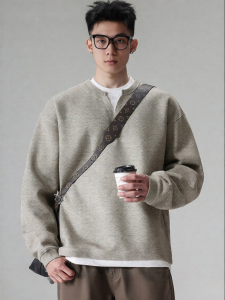 Wood soon | Mens Two-layer Style Round Neck Sweatshirt Spring/Summer American Casual Loose Long Sleeve