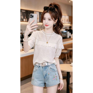 Shalldoer | Summer Breathable Pearl Lace Round Neck T-shirt
