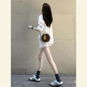 Luxurious Autumn Winter White Linen Shirt And Pants Set Womens Fashionable Korean Style Loose Fit Premium Sensation Two Piece Set