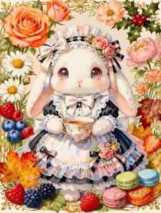 KAYOU | Number Oil Painting Afternoon Tea Rabbit Kit Unframed Canvas Painting By Numbers DIY Handmade Artwork Wall for House Decor