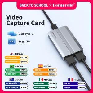 Lemorele | Lemorele 4K Video Capture Card HDMI-Compatible to USB A/Type-C Video Recorder for Game Recording Live Streaming Grabber for PS4