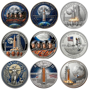 Hot 2026 Artemis II Apollo 11 Moon Landing Commemorative Coin NASA Space Exploration 3D Metal Collectible Souvenir Gift