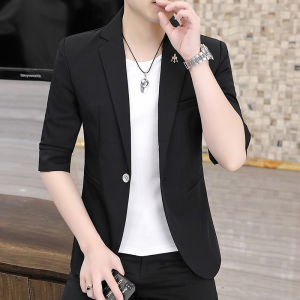 Pure Black Suit Mens Jacket Casual Slim Fit Business Casual Stylish Spring Summer Single Button up Korean Style Fashionable