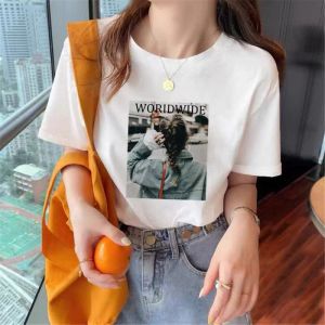 Áo Thun Tay Ngắn Màu Trắng Phong Cách Mỹ Thời Trang Mùa Hè Cho Nữ Dáng Rộng in Chữ Áo Thun Thường Ngày Mặc Đi Làm