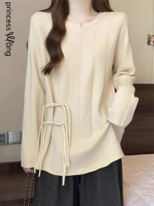 WANGGONGZHU | Fashionable Knitted Base Shirt Womens Spring Autumn Inner Wear Button Design Slimming Stylish Lazy Top Princess Style Commute