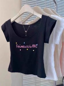 Unique Printed Summer Thin Cotton T-Shirt Womens Short Sleeve Slim Fit Bamboo Fiber Casual Top Korean Style Commute Wear