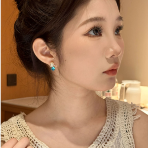 Blue Zircon Alloy Ear Studs Womens Fashion Jewelry Explosive Bead Pearl Zircon New 2025 High-End Feelings Earrings