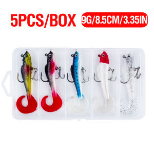 5pcs/box Fishing Bait Soft Swimming Lure with Rotator 9g/8.5CM Silicone Bait Suitable for Trout Barracuda and Bass Fixtures.