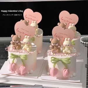 Valentines Day Cake Decoration Bear Rabbit Ornament Heart Love Card Tulip Bud Ribbon Plug Festive Celebration Supplies