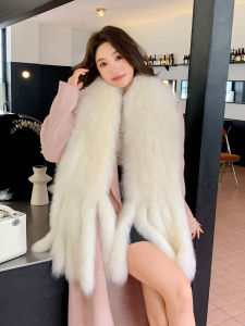 Model Style Elegant Nine Tail Fox Shawl Fashion for Evening Dinner Fox Fur Large Scarf Tassel Tail Pure Desire Fur Scarf
