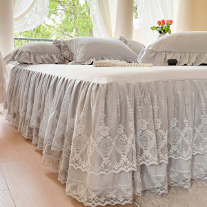 White Lace Edged Single Layer Bed Skirt Dustproof Summer Cooling Mat Skirt Anti Slip Bed Sheet Cover Princess Style Bedding