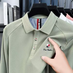 Original Design Mens Polo Shirt Lapel Long Sleeve T-Shirt Autumn New Solid Exquisite Letter Embroider Business Smart Menswear