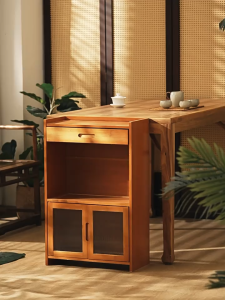 HOGO Modern Wheeled Locker Movable Kitchen Sideboard with Drawer Condiment Storage Rack Trolley Cart Simple Side Table