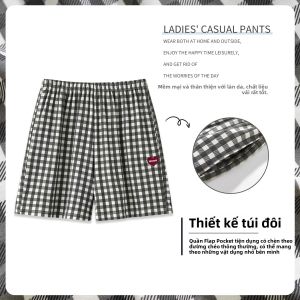 MiiOW | Quần short ngủ cotton nguyên chất cỡ lớn mùa hè cho nữ Quần áo mặc nhà in họa tiết kẻ caro thường ngày cho thanh thiếu niên