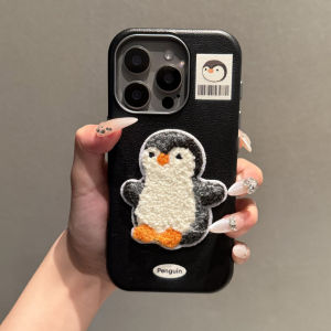 Penguin Patterned Furry Phone Case for Apple 16Promax Iphone 15 High End 14Pro Cute 13Promax Leather Texture 12Jellycat 11New 16Plus Anti Fall