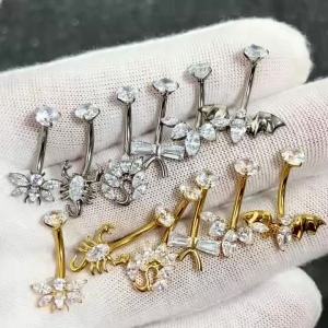 1PC G23 Titanium Belly Button Rings Marquise Zircon Navel Piercing Scorpion/Bee/Bat Belly Button Ring Navel Piercing Jewelry 14G