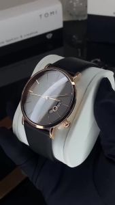 TOMIMens watch simple trend quartz business wristwatch leather strap calendar male watch