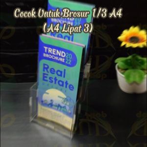 Tempat Brosur Akrilik / Display Brosur Acrylic / Rak Brosur Uk. 1/3 A4 Lipat Tiga 2 Susun Knock Down