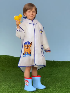 PAW Patrol Kids Children Raincoat Suit for Girls Boys Waterproof Hooded Cartoon Rain coat with Bag Compartment Reflective Strip Cute Kids Rain Coat Fit for School Bags