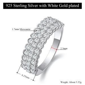 Pretty Beauty Three Row Moissanite Wedding Band S925 Silver Diamond Half Eternity Wide Band Ring for Women Birthday Jewelry Gift