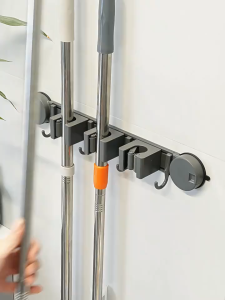 [SG Stock] Suction Cup Mop Holder with Hook Wall Mounted No Drill Broom Storage Rack Hanging Hooks