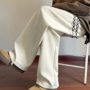 Trendy Textured Loose Mens Casual Pants American Style Sporty plus Size Versatile High Street Wide Leg Pants for Youth