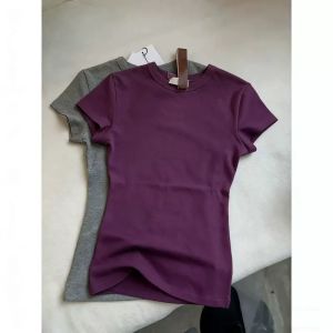 Grape Purple High-Class Fitting Slimming Round Collar Short Sleeve T-Shirt