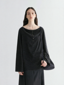INSIS FEMME | Lightweight Vintage Stripe 2-Way Collar Loose Knit Top